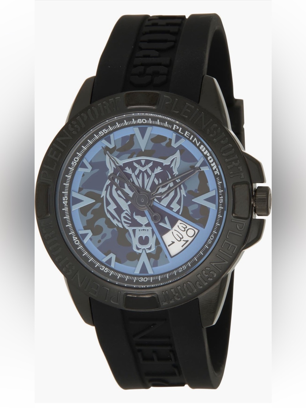 Plein Sport Black and Blue Camouflage Tiger Dial Unisex Watch